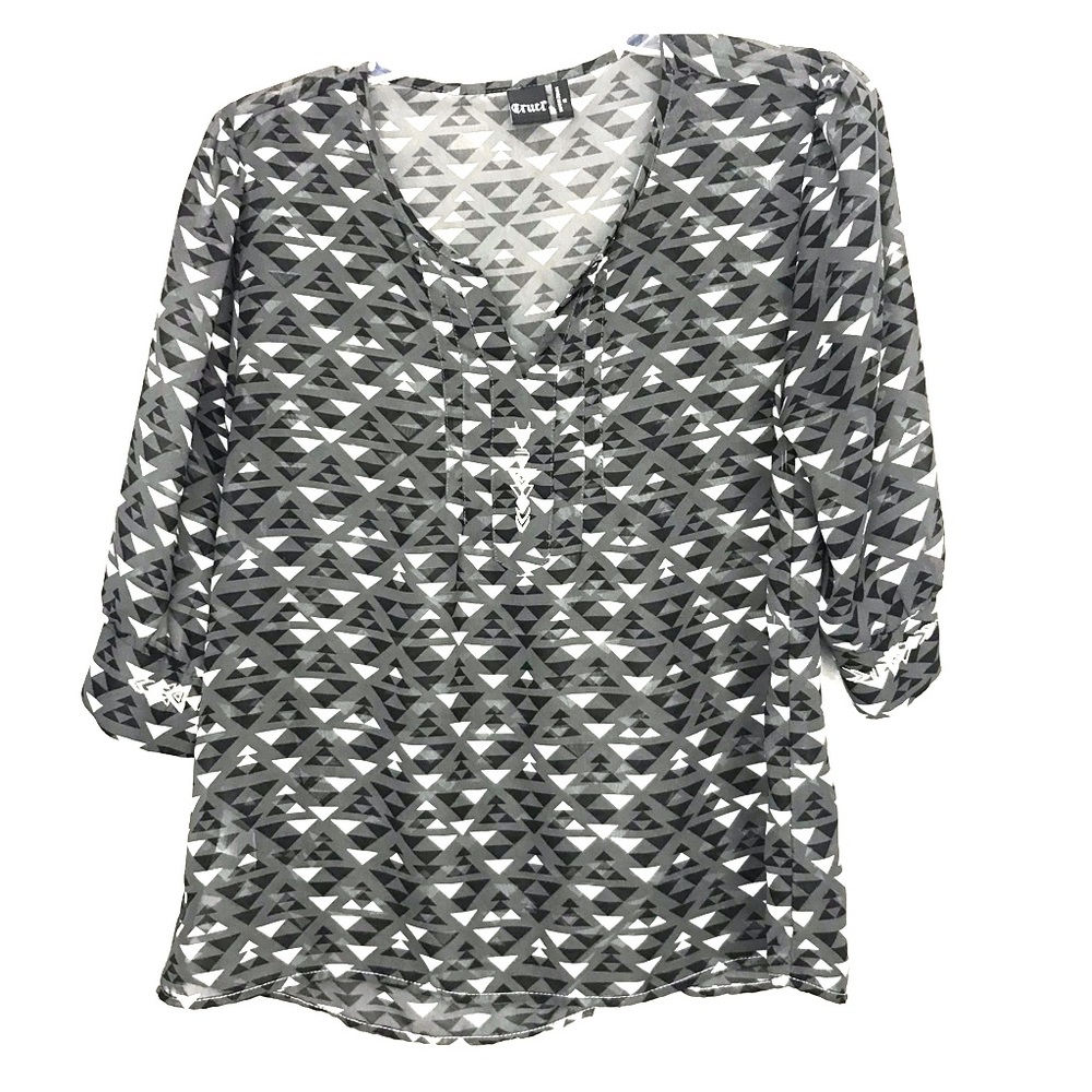 Cruel chiffon geometric black white tunic medium